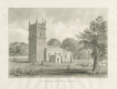 Blore Church: sépiová kresba, 1847 od John Buckler