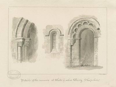 Brewood - Whiteladies Priory (Ruin) : sépiová kresba od John Buckler