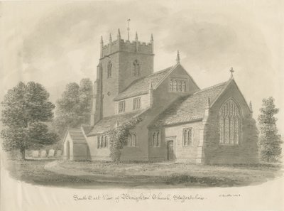 Broughton Church: sépiová kresba, 1843 od John Buckler