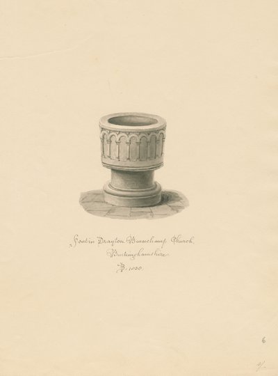 Buckinghamshire - Drayton Beauchamp Church: sépiová kresba, 1838 od John Buckler