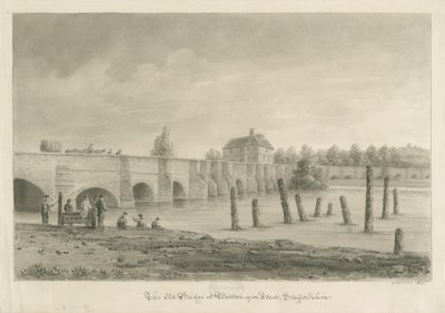 Most a město Burton-upon-Trent: sépiová kresba, 1839 od John Buckler