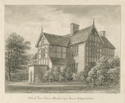 Burton-upon-Trent: Ordish Farm House: sépiová kresba, 1839 od John Buckler