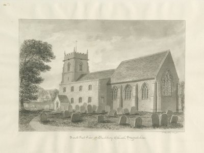 Bushbury Church: sépiová kresba, 1845 od John Buckler