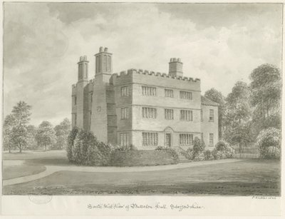 Butterton Hall: sépiová kresba, 1844 od John Buckler