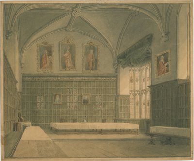 Cambridgeshire - Hall v [?Jesus] College - Vnitřní pohled, 1818 od John Buckler
