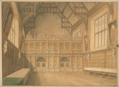 Cambridgeshire - Trinity College Hall - vnitřní pohled od John Buckler