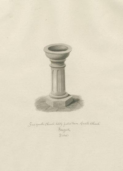 Castle Church - Font in Church: sépiová kresba od John Buckler