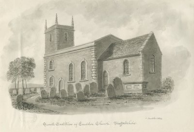 Cauldon Church: sépiová kresba, 1844 od John Buckler