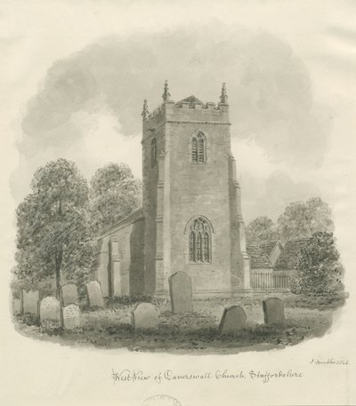 Caverswall Church: sépiová kresba od John Buckler