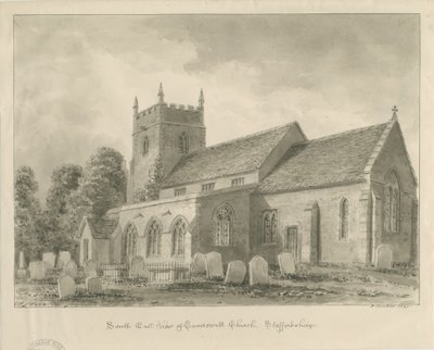 Caverswall Church: sépiová kresba od John Buckler