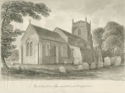 Caverswall Church: sépiová kresba od John Buckler