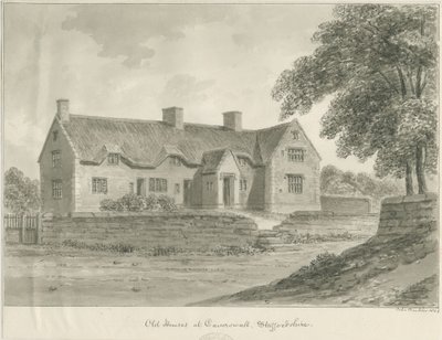 Caverswall Village - Staré domy: sépiová kresba, 1840 od John Buckler