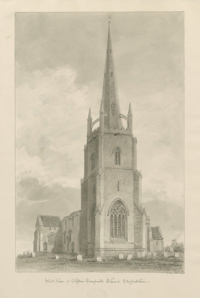 Clifton Campville Church: sépiová kresba, 1838 od John Buckler