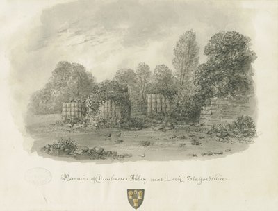 Dieulacres Abbey: sépiová kresba, 1847 od John Buckler