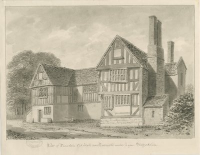 Dimsdale Old Hall: sépiová kresba, 1841 od John Buckler