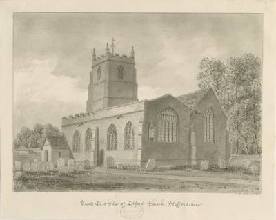 Elford Church: sépiová kresba, 1838 od John Buckler