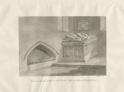 Enville Church - Monument: sépiová kresba od John Buckler