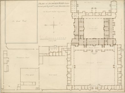 Essex - Audley End - Plán: sépiová kresba, 1815 od John Buckler