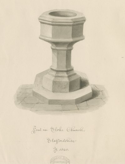 Font Stoke-upon-Trent Church: sépiová kresba od John Buckler