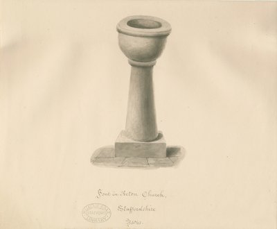 Písmo v Acton Trussell Church: sépiová kresba, 1841 od John Buckler