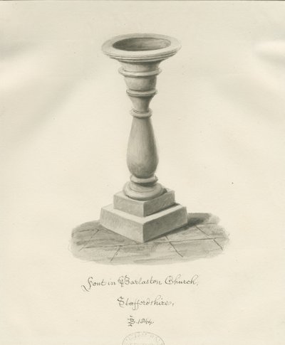 Písmo v kostele Barlaston: sépiová kresba, 1844 od John Buckler