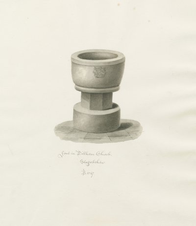 Písmo v kostele Dilhorne: sépiová kresba, 1847 od John Buckler