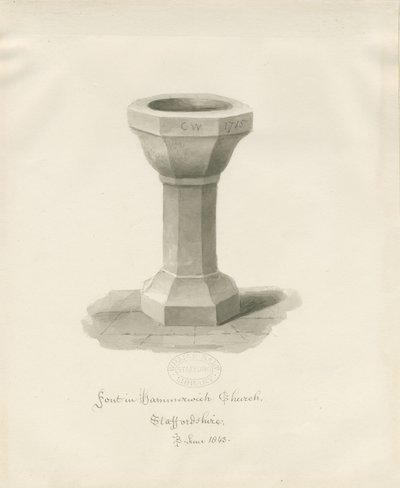 Písmo v kostele Hammerwich: sépiová kresba, červen 1843 (kresba) od John Buckler