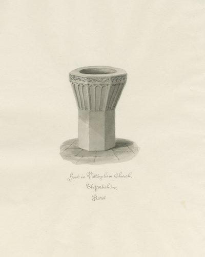 Font v Pattingham Church: sépiová kresba, 1846 od John Buckler