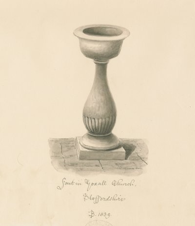 Písmo v kostele Yoxall: sépiová kresba, 1839 od John Buckler