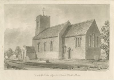 Gayton Church: sépiová kresba, 1841 od John Buckler