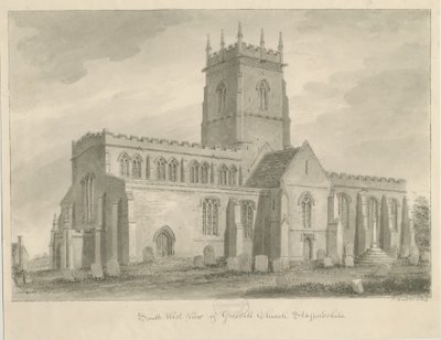Gnosall Church: lavírovaná kresba od John Buckler