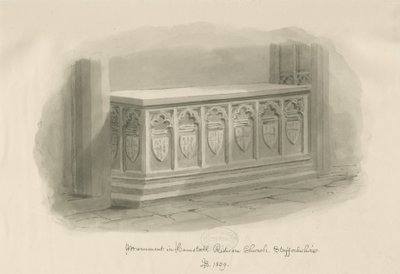 Hamstall Ridware Church – Monument: sépiová kresba, 1839 od John Buckler