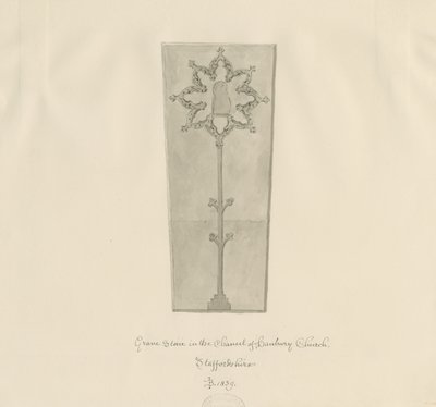 Hanbury Church - Gravestone: sépiová kresba od John Buckler