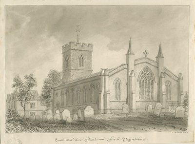 Harborne Church: sépiová kresba od John Buckler