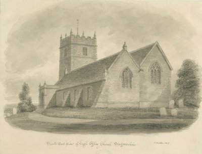 High Offley Church: sépiová kresba od John Buckler