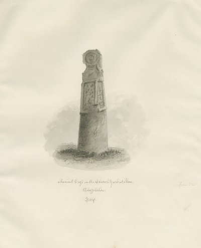 Ilam Church - Ancient Cross: sépiová kresba od John Buckler