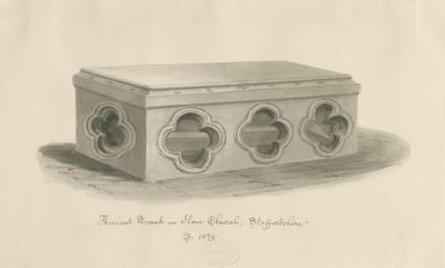 Ilam Church - Hrob sv. Bertrama: sépiová kresba od John Buckler
