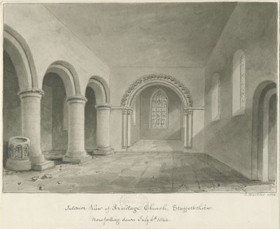 Interiér kostela Armitage: sépiová kresba, 6. července 1844 od John Buckler