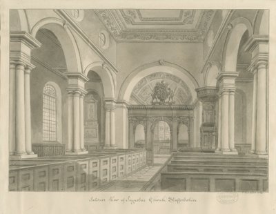 Interiér kostela Ingestre: sépiová kresba od John Buckler