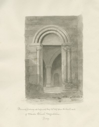 Interiér kostela Standon: sépiová kresba, 24. května 1847 (kresba) od John Buckler