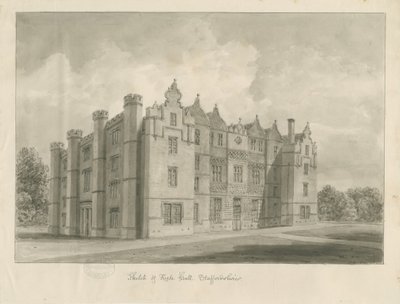 Keele Hall: sépiová kresba od John Buckler