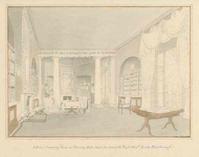 Kent - Bromley Hill - Interiér přijímacího pokoje knihovny, 1816 od John Buckler