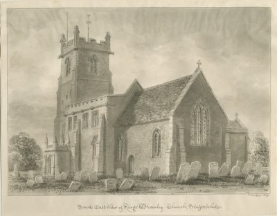 Kings Bromley Church: sépiová kresba, 1839 od John Buckler