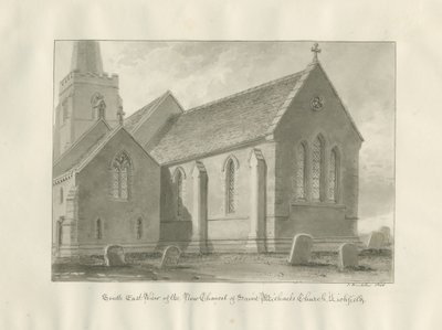 Lichfield - Kněžiště kostela svatého Michaela: sépiová kresba od John Buckler