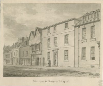 Lichfield - Library: sépiová kresba, 1833 od John Buckler