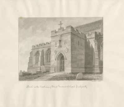 Lichfield - Severní veranda kostela sv. Michala: kresba sépie od John Buckler