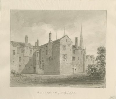 Lichfield - Old House in The Close: sépiová kresba od John Buckler