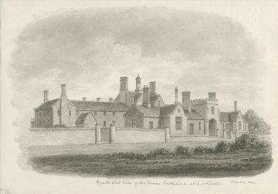 Lichfield - Union Workhouse: sépiová kresba od John Buckler