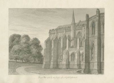 Katedrála Lichfield - severní pohled: sépiová kresba, 1845 od John Buckler