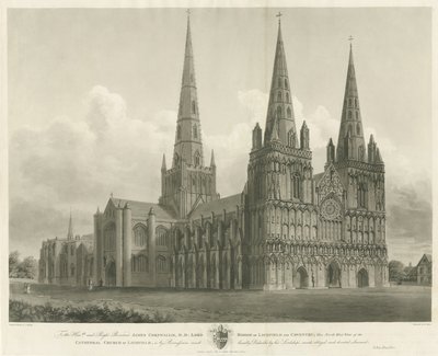 Katedrála Lichfield – pohled na severozápad: rytina, [1807] od John Buckler